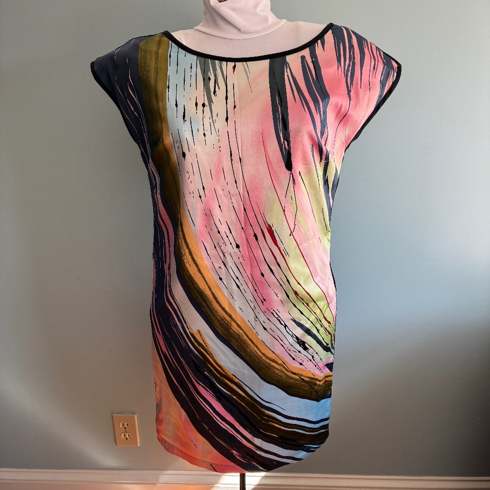 Forenza The Limited Women's 4 Abstract Paint Sleeveless Lined Satin Shift Dress